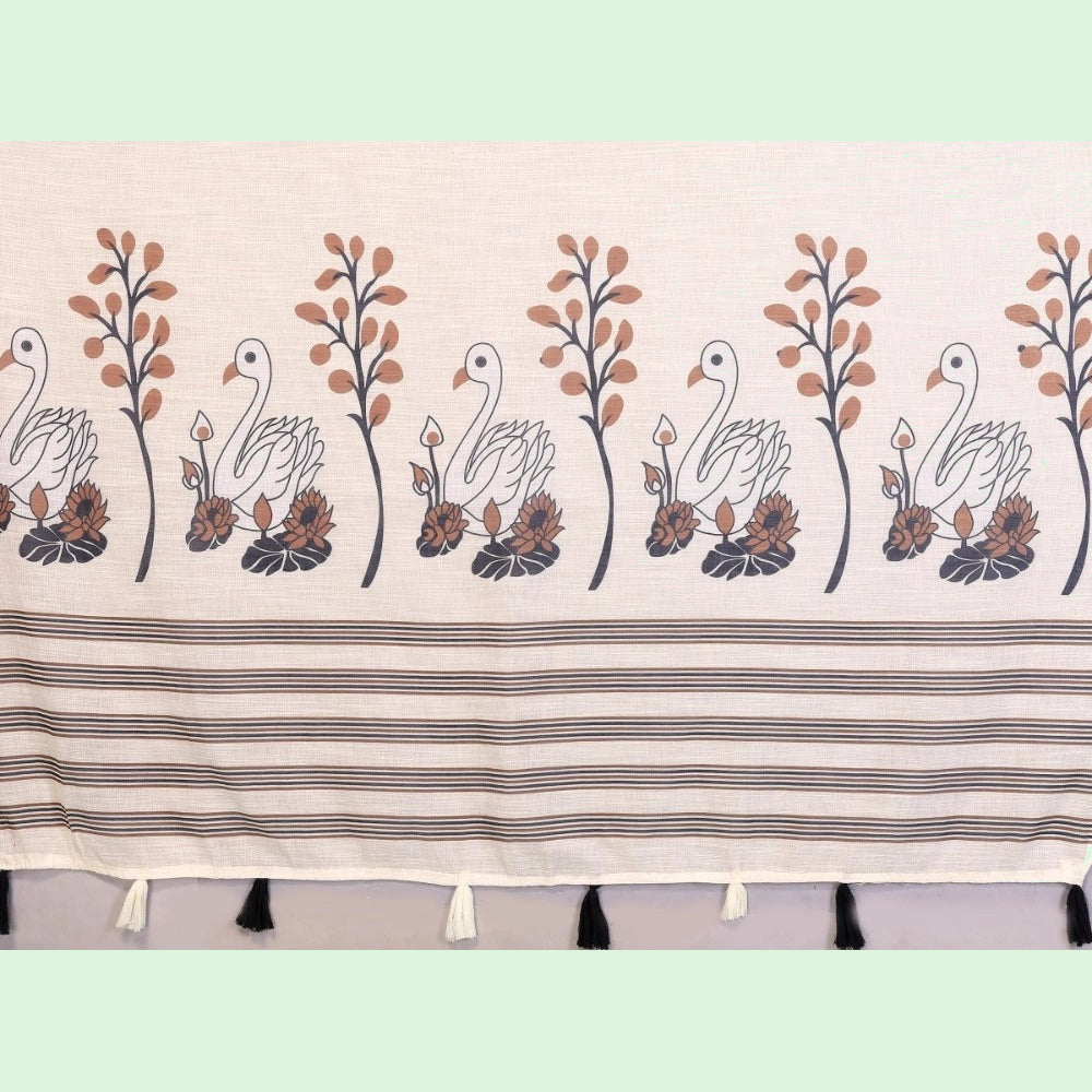 Muthu Studio Premium Trending Women's Linen Cotton Printed Saree With Unstitched Blouse 5.5Mtr (Off White) in Off White