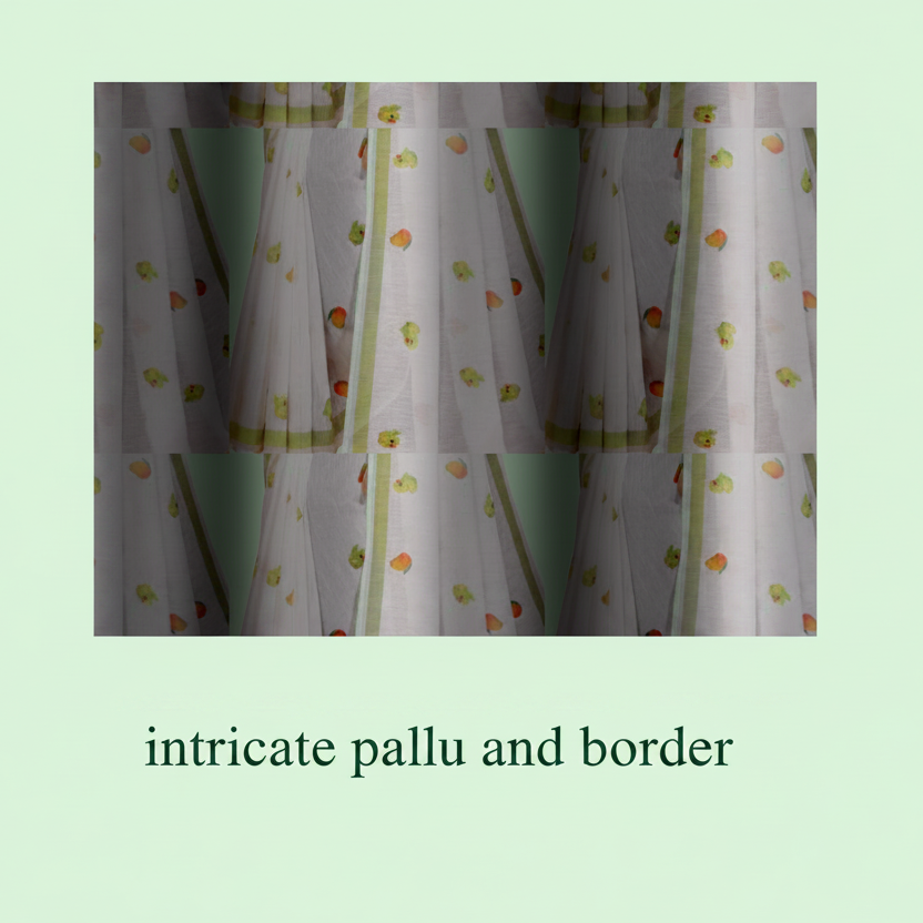 Muthu Studio Premium Trending Women's Linen Cotton Printed Saree With Unstitched Blouse 5.5Mtr (White) in White