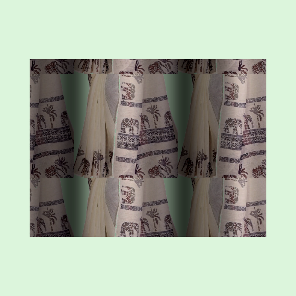 Muthu Studio Premium Trending Women's Linen Cotton Printed Saree With Unstitched Blouse 5.5Mtr (Off White) in Off White
